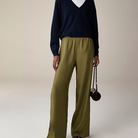 NWT J. Crew Stratus Pant in Textured Satin in Frosty Olive relaxed wide leg XXL - Picture 1 of 10